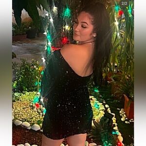 Black sparkly sequin long sleeve dress